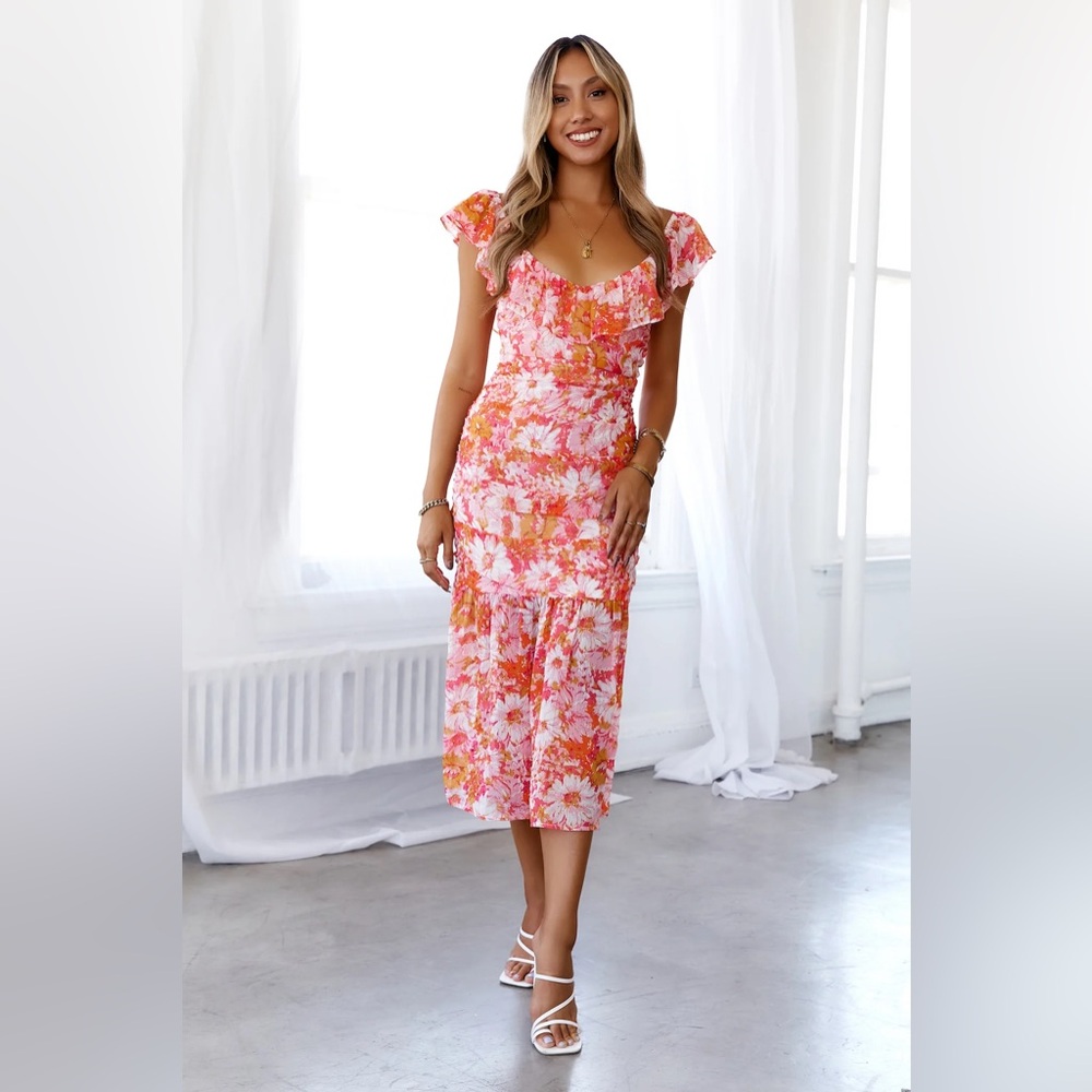 NEW Hello Molly Pink and Orange Floral Midi Dress